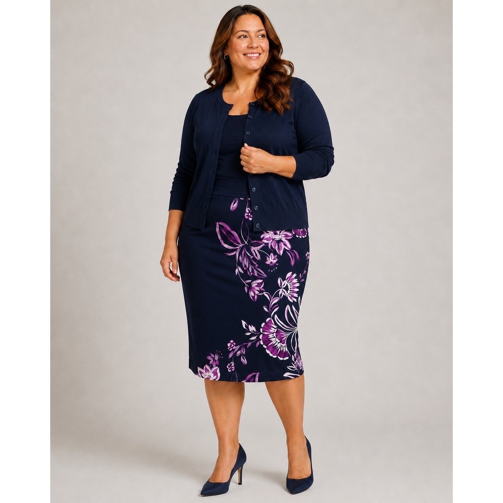 Alfani Pencil Skirt Plus Size 20W 2X Navy Blue Purple NWT Floral Stretch Career